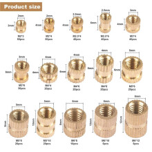 380 PièCes Inserts FiletéS M2 M2.5 M3 M4 M5 M6 MéTrique Filetage Femelle en Laiton Moleté Fileté éCrous D'Encastrement Kit D'Assortiment