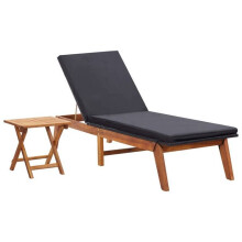 Tumbona de jardín de resina trenzada y acacia con mesa plegable + cojín - Negro