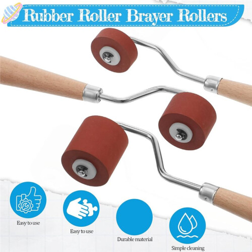 6Pcs Rubber Brayer Rollers,  Stamping Ink Roller with Comfort Grip for Printing Printmaking Embossing Versatile 1
