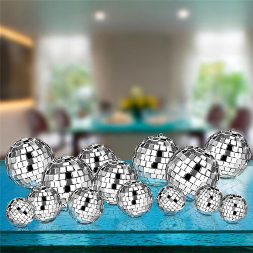 54 Pcs Disco , Hanging Disco  Decor  Silver Disco  Cake Topper Mirror  Decorations Wedding Christmas