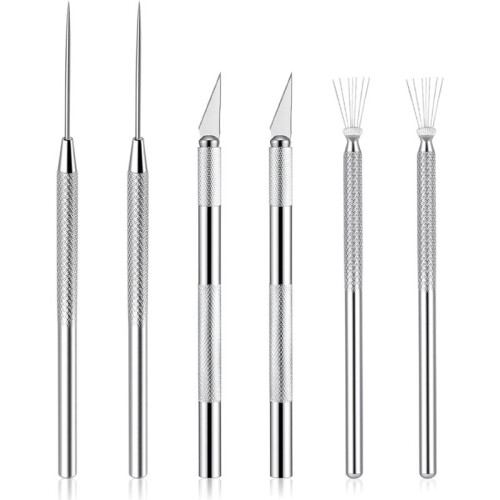 6 Pcs Ceramic Pottery Clay Ribbon Sculpting Tool Kit with Wire Texture Pin Carving for Modeling Detail Processing