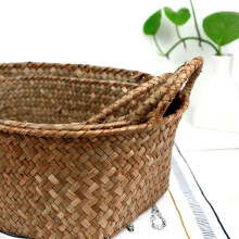 2X Woven Storage Basket Straw Food Container Makeup Organizer Rattan Breadfruit Case Holder(S,24X15X9cm&M,27X17X11cm)