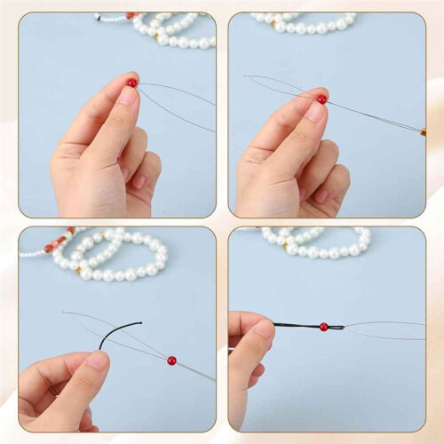 Hair Extensions Loop Needle Threader Pulling Hook, Needle Threaders with Wooden Handle Bead Threader for Hair Extension 2