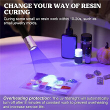UV Light for Resin Curing, 365Nm UV Flashlight Black Light, Quick Cure LED Waterproof UV Lamp Rechargeable for Pet Urine