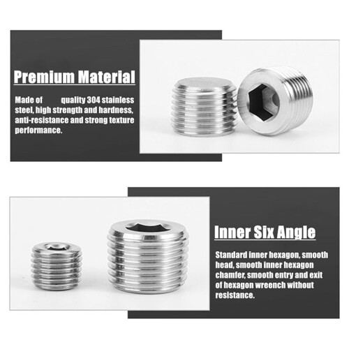 20 Pcs Pipe Plug Fitting,1/8 1/4 3/8 1/2 3/4In NPT Male Internal Hex Thread Socket Pipe Plug Fitting Assortment Kit,B 1