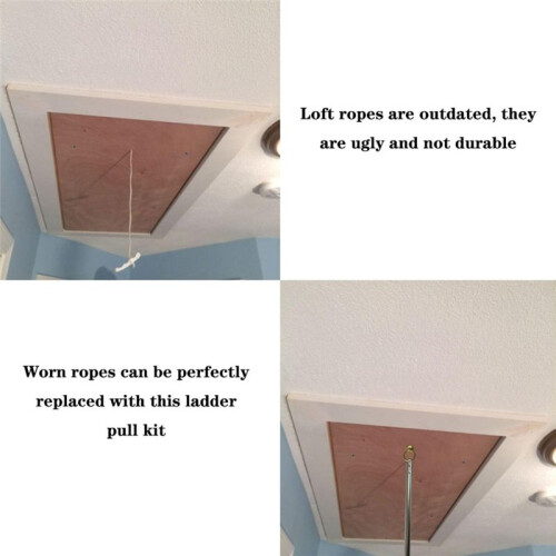 Complete Ladder Pull Down System Kit Attic Stair Pull Kit, Includes 1 Attic Extension Rod  to 40 Inches 1 Storage Hook 1
