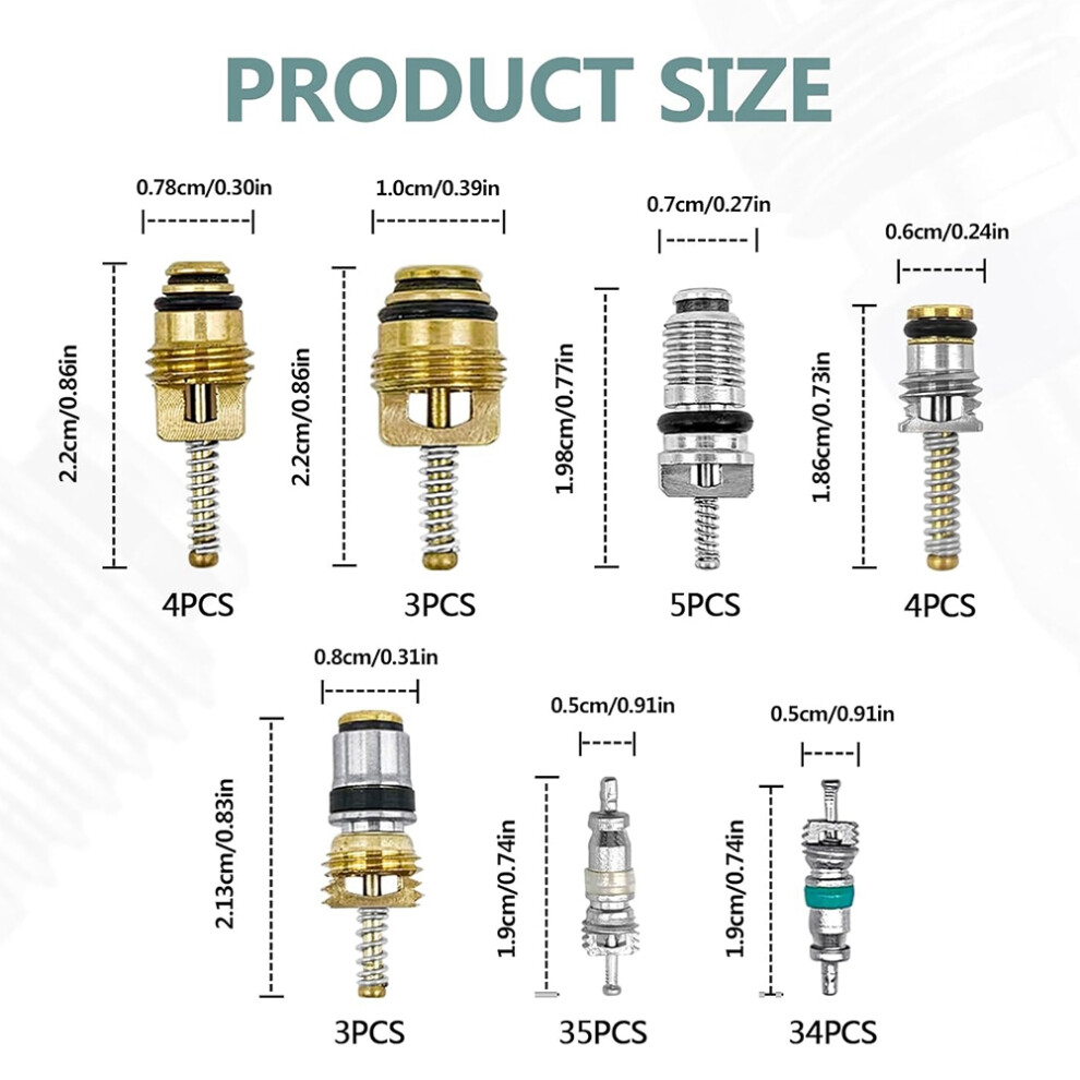 102Pcs Air Conditioning Valve Core Valve Cores A/C R12 R134a Accessories Kit, Valve Stem Cores Repair Tool Assortment 4712131372234