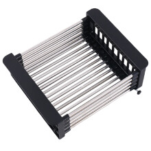 (Black, L) Sink Drain Rack & Sponge Holder for Home & Hotel