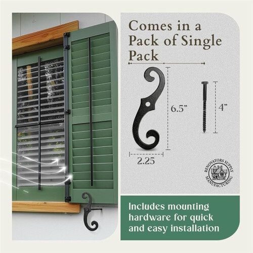 2PCS Cast Iron Shutter Fasteners - Decorative S-Shape Shutter Dogs Hardware - Rust-Resistant External Shutter Tieback