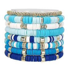 Set Aus Blauen Tonperlen für Armbänder, Flache Tonperlen und Goldene Abstandsperlen Zur Schmuckherstellung, Perlenset für Freundschaftsarmbänder