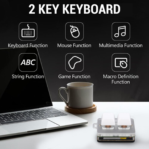 2-Key Mechanical Keyboard USB-C Bluetooth White with RGB & Blue Switch 2