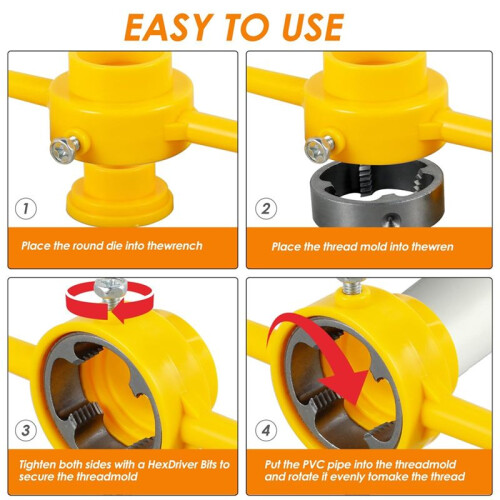 12Pcs PVC Thread Maker Tool, Pipe Threader Plumbing Tool Kit Reusable Round PVC Pipe Threader Set+1/2in,3/4in,1in Dies 2
