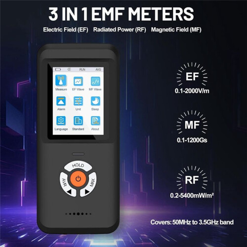 EMF Meter, Rechargeable Digital Electromagnetic Field Radiation Detector Hand-Held Digital LCD EMF Detector 2