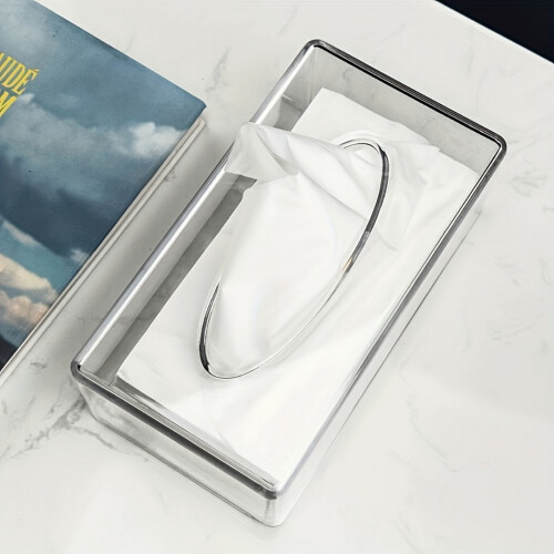 (Transparent, L) Modern Tissue Box with Cover - Easy Refill 2