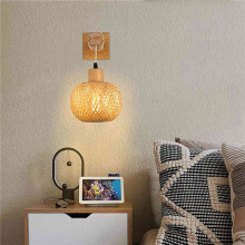 2X Retro-Wandleuchte, Wandleuchte Aus Geflochtenem Rattan-Holz, Wohnzimmer-Nachttischlampe, Vintage-Schlafzimmer-Dekoration, Beleuchtung-A