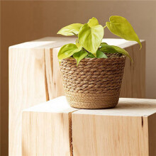 2X Straw Weaving Flower Plant Pot Wicker Basket Rattan Flowerpot Storage Basket Handmade Woven Planter Basket S