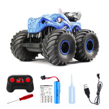 Ferngesteuertes Dinosaurier-Autospielzeug für Kinder, Jungen, 2,4-GHz-RC-Truck mit Licht, Sound, GeläNde, Wiederaufladbares RC-Auto, Blau