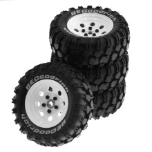 4Pcs 93mm Metal 1.9Inch Beadlock Wheel Rim Rubber Tire Set for 1/10 RC Crawler Car ,8 Holes 12mm Adapter,White