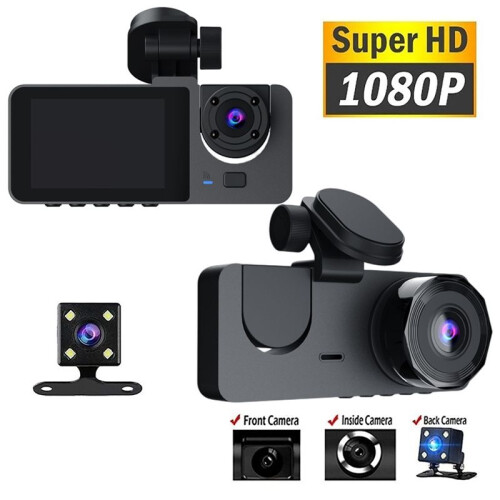 1080P Car Dash Camera Front and Rear Inside,2.0 Inch IPS Screen,Night Vision,G-Sensor,Loop Recording,24H Parking Record