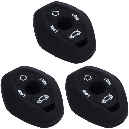 3X 3 Button Remote Key Fob Silicone Case Cover for  E46 E39 E63 E36 E81X5 Z3 Z4, Black