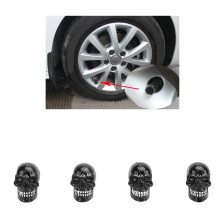 Tapas de válvula para neumáticos con forma de calavera, 4 piezas, negro, 7 mm, ABS+metal