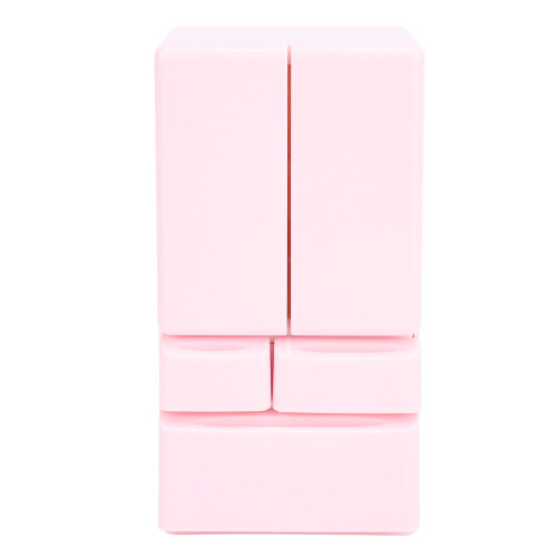 Nevera miniatura para casa de muñecas rosa, doble puerta, plástico 1