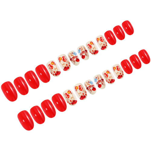 24pcs Red Press On Nails for Women 1