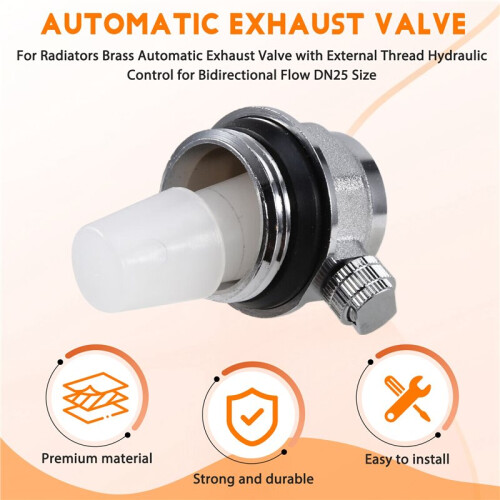 For Radiators Brass Automatic Exhaust Valve with External Thread Hydraulic Control for Bidirectional Flow DN25 Size 1