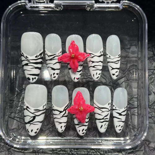 (S) 3D Flower False Nails Kit, Long Pointed DIY Design 2