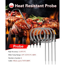 Meat Food Thermometer Wireless Digital Grill Kitchen Thermometer with 4 Probes for BBQ Smoker Oven Cooking