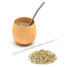 2set Wooden Yerba Gourd Mate Tea Set Wood Coffee Water Mate Cup with Spoon Straw Bombilla Brush 200ML(Light&Deep)