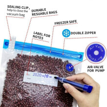 Sous Vide-Påsar 40-Pack ÅTeranvändbar Elektrisk Vakuummatförvaring Spara Sealer Spis med 2 Handpump, 3-Storlekar Förseglad Påse, 8 Klämmor