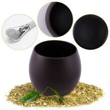 2X Wooden Yerba Gourd Mate Tea Set Handmade Natural Wood Coffee Mate Cup with Spoon Straw Bombilla Brush 200ML(Deep)