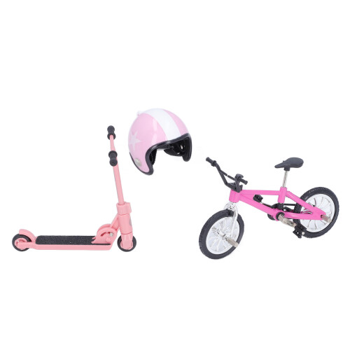 Set di biciclette e scooter in miniatura con casco - Rosa 1