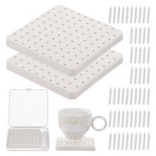 2 Pcs Ceramic Refractory Pads, Pottery Firing Mats with 120 Pcs Kiln Stilts Support Nails,Reusable for Ceramic Hobbyists