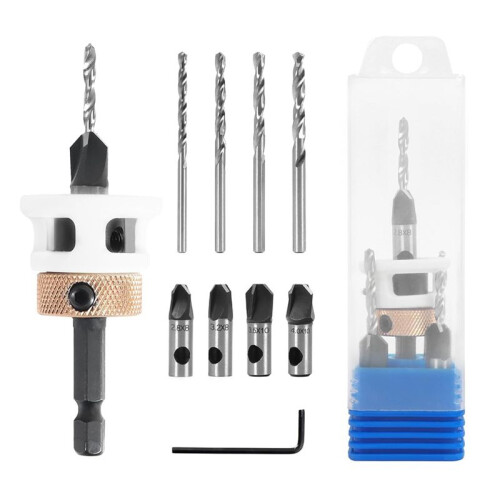 4PCS Countersink Drill Bit Set with Low Friction Depth Stop & Replaceable HSS M2 Drill Bit, Counter Sink Drill Bit 1
