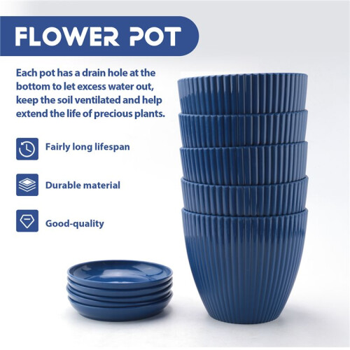 Vasos de Plantador de PláStico para Plantas, 5 Pacotes de Vasos de Flores de 6 Polegadas com OrifíCios de Drenagem e Pires, para Interior Externo D 1