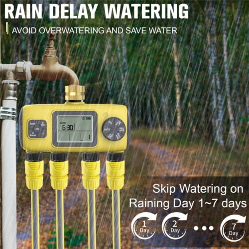 Automatic 4-Way Garden Irrigation Timer Watering Control, Threaded for BSP 3/4inch Four-Way Irrigation Timer