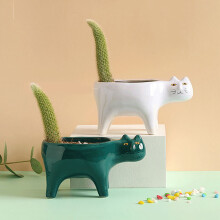 Cute Cat Ceramic Garden Flower Pot Animal Image Cactus Plant Planter Succulent Plant Container Tabletop Decoration Green