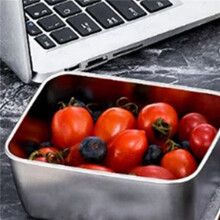 2X Stainless Steel Refrigerator Crisper Food Storage Box with Plastic Lid Prepare Seafood Fruit Vegetable Picnic Box S