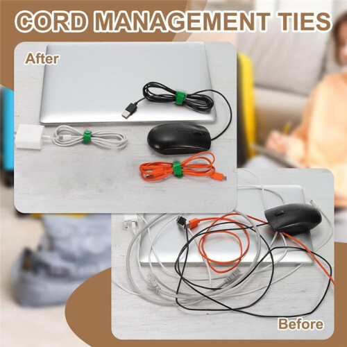 100 Bridas Reutilizables Autoadherentes de 20 cm para Cables de Alimentación, Datos y TV/PC. 1