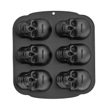 2X Halloween Skull Cake Pan Silicone Mold, 6 Cavities Pirate Skull 3D Silicone Mold Baking Pan,Black