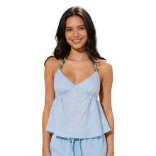 (L, Sky Blue) Women's Halter Neck Tops Sleeveless Open Back Bead Detail Flowy Cami Tops Summer Shirts