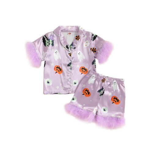 (3-4 Years, Purple) Σετ πιτζάμες Halloween με λάστιχο