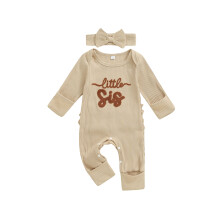 (3-6M, Beige) Jesenný overal s výšivkou a dlhým rukávom pre novorodencov, okrúhlym výstrihom a mašľou