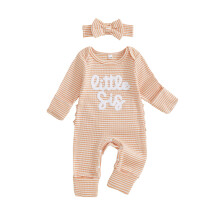 (1-3 Months, Orange) Gestreifter Langarm-Strampler für Babys mit Buchstabenstickerei und passendem Stirnband