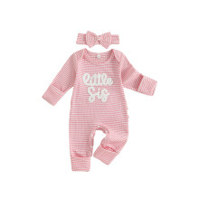 (3-6 Months, Pink) Dievčenský pruhovaný overal s výšivkou, módny leták, dlhý rukáv, s čelenkou