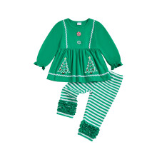 (18-24 Months, Green) 2-teiliges Weihnachtsoutfit für Babys: Langarmkleid mit Baumstickerei + Hose, Kleinkinderkleidung