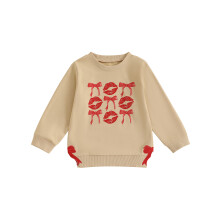 (18-24 Months, Beige) Kids Girls Boys Sweatshirts Bow Lips/Heart Letter Print Crew Neck Long Sleeve Toddler Pullovers Valentine's Day Clothes Tops