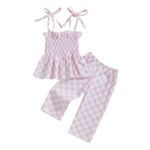 (9-12 Months, Pink) Pienen tytön ruudullinen kpl kesäasu